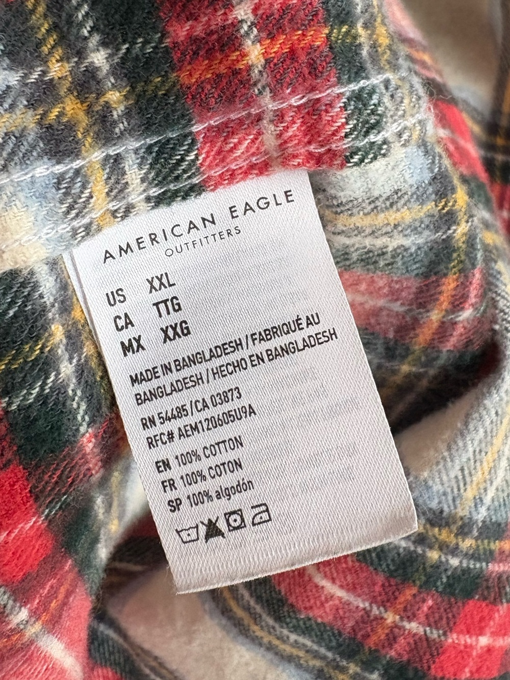 American Eagle Outfitters Plaid Flannel Button Down Shirt XXL Red Cream Cotton - Picture 4 of 10